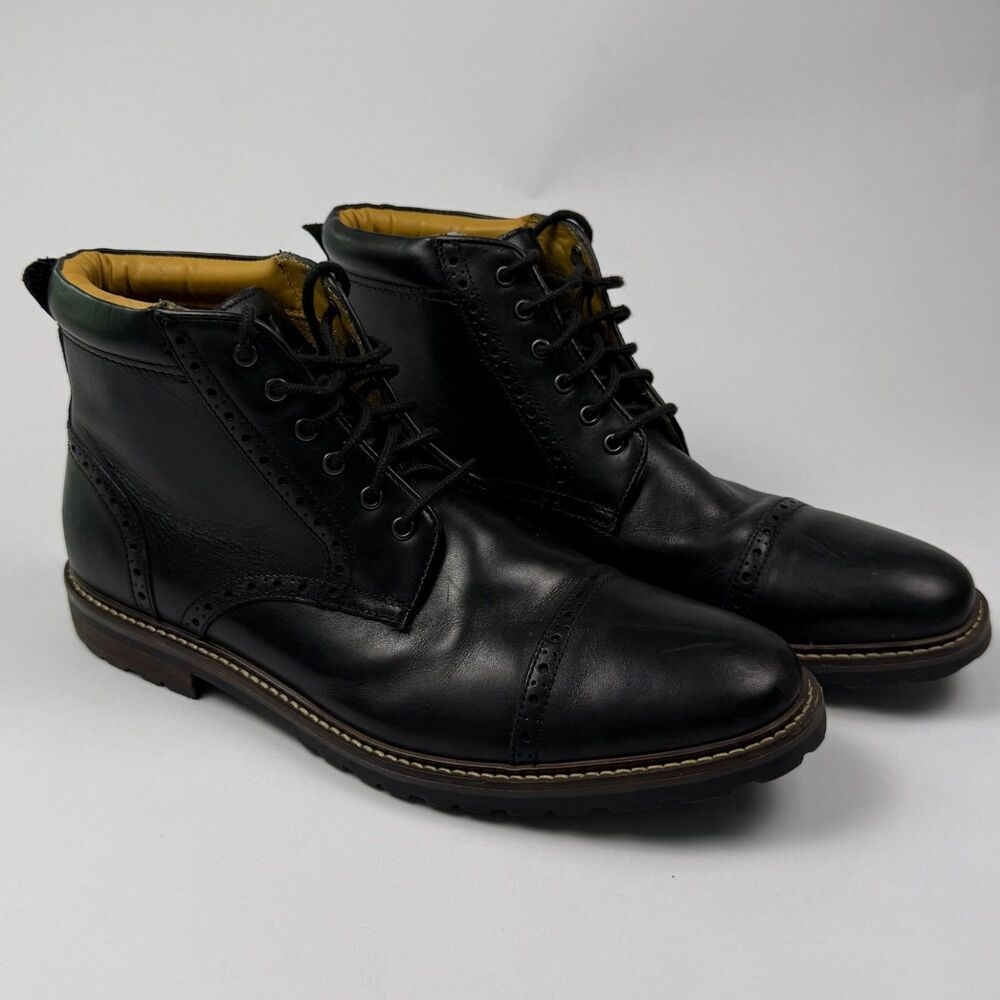 Florsheim Cap Toe Brogue Boots Black Leather Lace Up Size 11.5